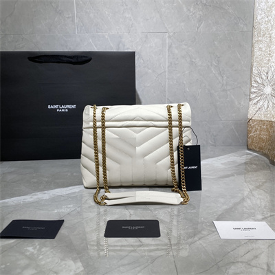 Y.S.L LOULOU SMALL In White Quilted Calfskin Leather Gold Tone Metal
