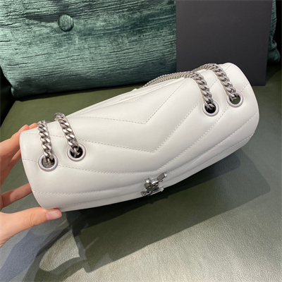 Y.S.L LOULOU SMALL In White Quilted Calfskin Leather Silver Tone Metal