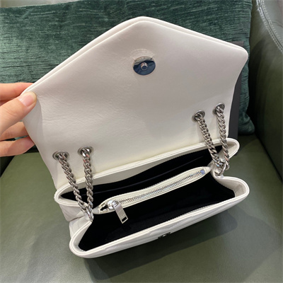 Y.S.L LOULOU SMALL In White Quilted Calfskin Leather Silver Tone Metal