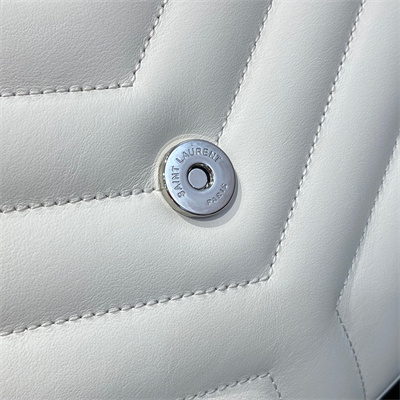 Y.S.L LOULOU SMALL In White Quilted Calfskin Leather Silver Tone Metal