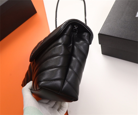 Y.S.L LOULOU SMALL In Black Quilted Calfskin Leather Black Tone Metal