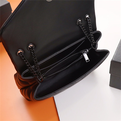 Y.S.L LOULOU SMALL In Black Quilted Calfskin Leather Black Tone Metal