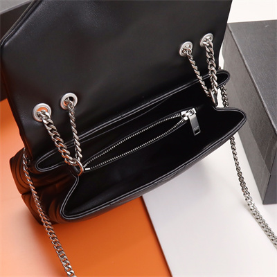 Y.S.L LOULOU SMALL In Black Quilted Calfskin Leather Silver Tone Metal