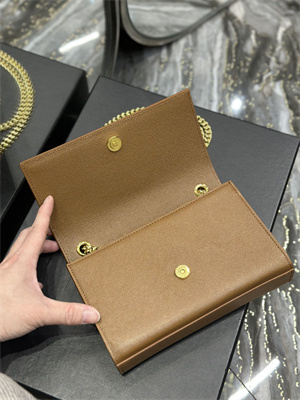 Y.S.L KATE SMALL IN GRAIN DE POUDRE EMBOSSED Leather Gold Tone Metal Caramel Color