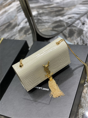 Y.S.L KATE SMALL TASSEL IN CROCODILE EMBOSSED Leather Gold Tone Metal White Color