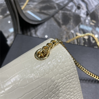 Y.S.L KATE SMALL TASSEL IN CROCODILE EMBOSSED Leather Gold Tone Metal White Color