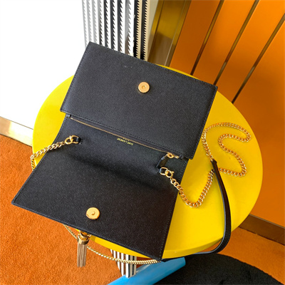 Y.S.L KATE SMALL TASSEL IN GRAIN DE POUDRE EMBOSSED Leather Gold Tone Metal Black Color