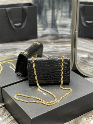 Y.S.L KATE SMALL TASSEL IN CROCODILE EMBOSSED Leather Gold Tone Metal Black Color