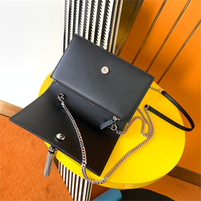 Y.S.L KATE SMALL TASSEL IN SMOOTH Leather Silver Tone Metal Black Color