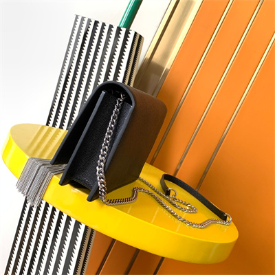 Y.S.L KATE SMALL TASSEL IN GRAIN DE POUDRE EMBOSSED Leather Silver Tone Metal Black Color