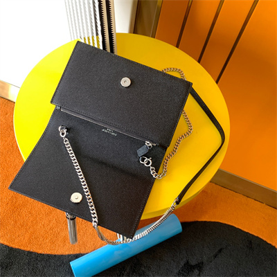 Y.S.L KATE SMALL TASSEL IN GRAIN DE POUDRE EMBOSSED Leather Silver Tone Metal Black Color