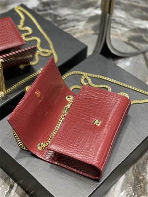 Y.S.L KATE SMALL TASSEL IN CROCODILE EMBOSSED Leather Gold Tone Metal Red Color