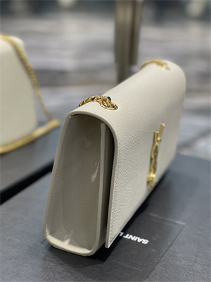 Y.S.L KATE MEDIUM IN GRAIN DE POUDRE EMBOSSED Leather Gold Tone Metal White Color