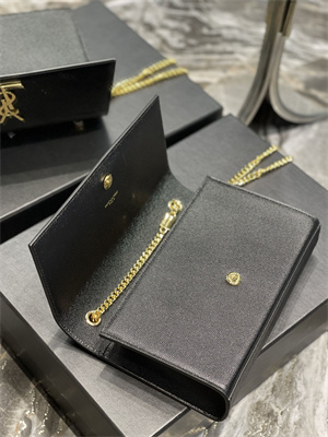 Y.S.L KATE MEDIUM IN GRAIN DE POUDRE EMBOSSED Leather Gold Tone Metal Black Color