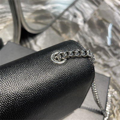 Y.S.L KATE MEDIUM IN GRAIN DE POUDRE EMBOSSED Leather Silver Tone Metal Black Color