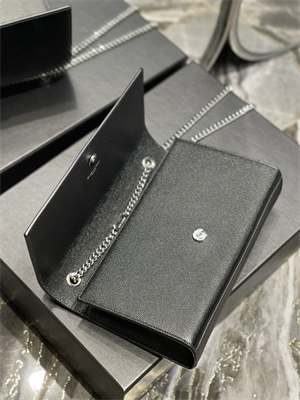 Y.S.L KATE MEDIUM IN GRAIN DE POUDRE EMBOSSED Leather Silver Tone Metal Black Color