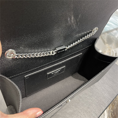 Y.S.L KATE MEDIUM IN GRAIN DE POUDRE EMBOSSED Leather Silver Tone Metal Black Color