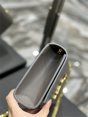 Y.S.L KATE MEDIUM IN GRAIN DE POUDRE EMBOSSED Leather Gold Tone Metal Grey Color