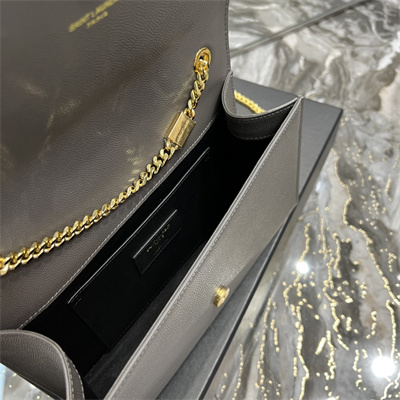 Y.S.L KATE MEDIUM IN GRAIN DE POUDRE EMBOSSED Leather Gold Tone Metal Grey Color