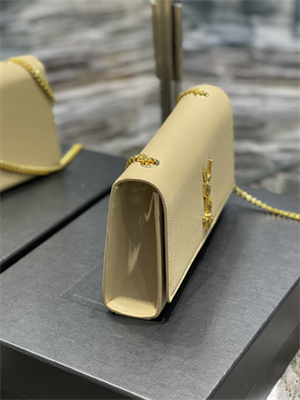 Y.S.L KATE MEDIUM IN GRAIN DE POUDRE EMBOSSED Leather Gold Tone Metal Beige Color