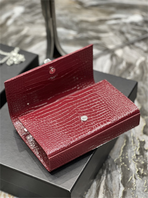 Y.S.L KATE MEDIUM TASSEL IN CROCODILE EMBOSSED Leather Silver Tone Metal Red Color