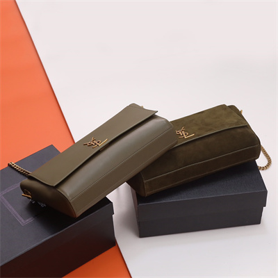 Y.S.L REVERSIBLE KATE MEDIUM Gold Tone Metal Dk Green Color