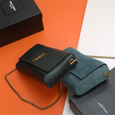 Y.S.L REVERSIBLE KATE MEDIUM Gold Tone Metal Dk Blue Color