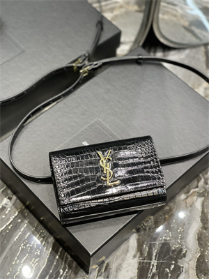 Y.S.L KATE BELT BAG IN CROCODILE EMBOSSED LEATHER Gold Tone Metal Black Color