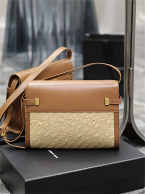 Y.S.L MANHATTAN Shoulder Bag In Raffia and Brown Smooth Leather