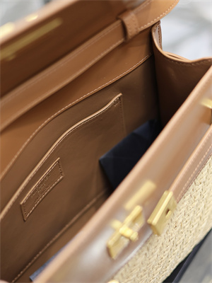 Y.S.L MANHATTAN Shoulder Bag In Raffia and Brown Smooth Leather