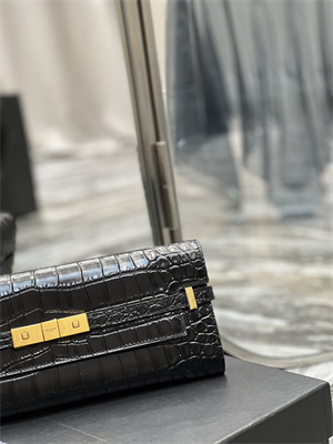 Y.S.L MANHATTAN CLUTCH In Shinny Crocodile Embossed Leather Black Color