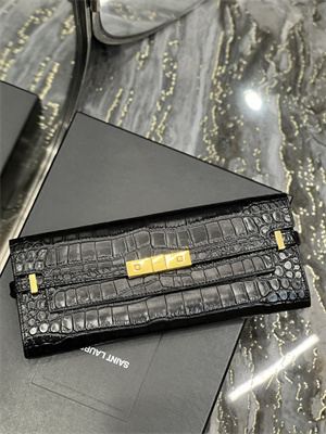 Y.S.L MANHATTAN CLUTCH In Shinny Crocodile Embossed Leather Black Color