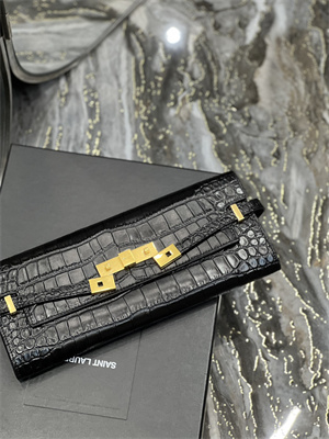 Y.S.L MANHATTAN CLUTCH In Shinny Crocodile Embossed Leather Black Color