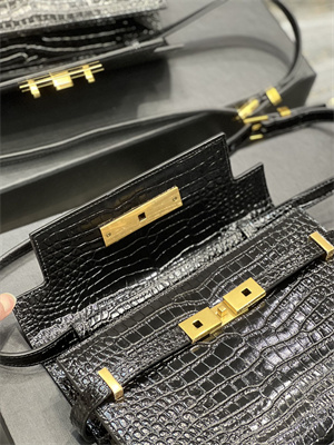 Y.S.L MANHATTAN SMALL Shoulder Bag In Shinny Crocodile Embossed Leather Black Color