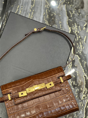 Y.S.L MANHATTAN SMALL Shoulder Bag In Shinny Crocodile Embossed Leather Brown Color