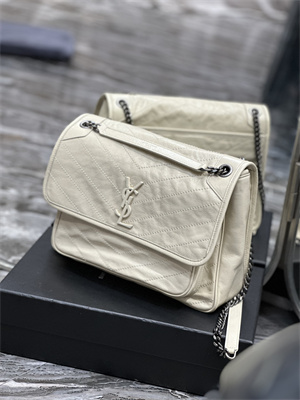 Y.S.L NIKI LARGE In Vintage Leather White Color