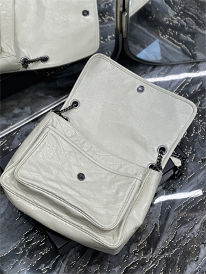 Y.S.L NIKI LARGE In Vintage Leather White Color