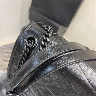 Y.S.L NIKI LARGE In Vintage Leather All Black Color