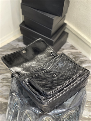 Y.S.L NIKI LARGE In Vintage Leather All Black Color