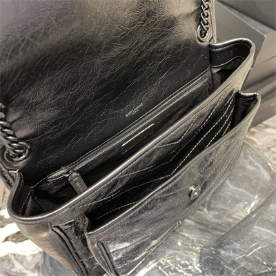 Y.S.L NIKI LARGE In Vintage Leather All Black Color