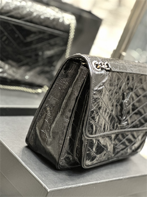 Y.S.L NIKI LARGE In Vintage Leather Black-Silver Color