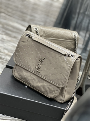 Y.S.L NIKI LARGE In Vintage Leather Grey Color