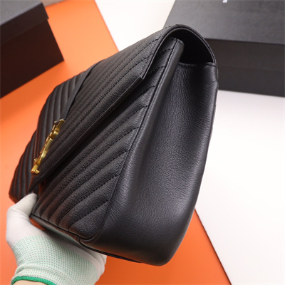 Y.S.L COLLEGE LARGE BAG IN QUILTED Leather Gold Tone Metal Black Color