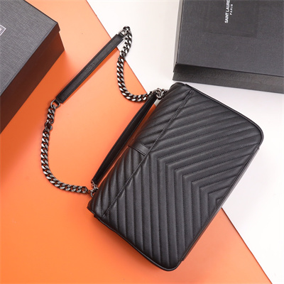 Y.S.L COLLEGE LARGE BAG IN QUILTED Leather Silver Tone Metal Black Color