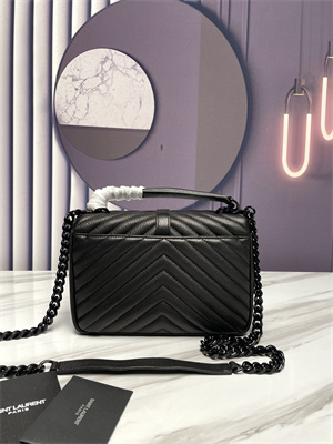 Y.S.L COLLEGE MEDIUM BAG IN QUILTED LEATHER Black Tone Metal Black Color