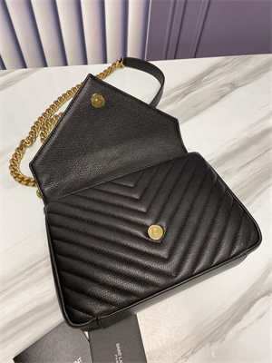 Y.S.L COLLEGE MEDIUM BAG IN QUILTED LEATHER Gold Tone Metal Black Color