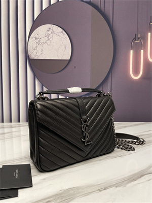 Y.S.L COLLEGE MEDIUM BAG IN QUILTED LEATHER Silver Tone Metal Black Color