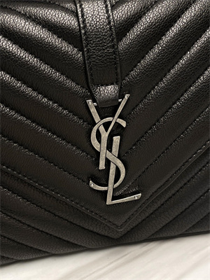 Y.S.L COLLEGE MEDIUM BAG IN QUILTED LEATHER Silver Tone Metal Black Color