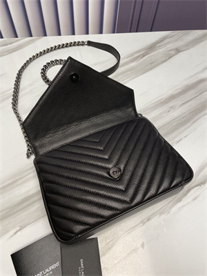 Y.S.L COLLEGE MEDIUM BAG IN QUILTED LEATHER Silver Tone Metal Black Color