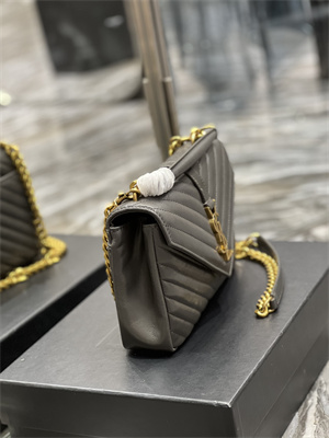 Y.S.L COLLEGE MEDIUM BAG IN QUILTED LEATHER Gold Tone Metal Grey Color